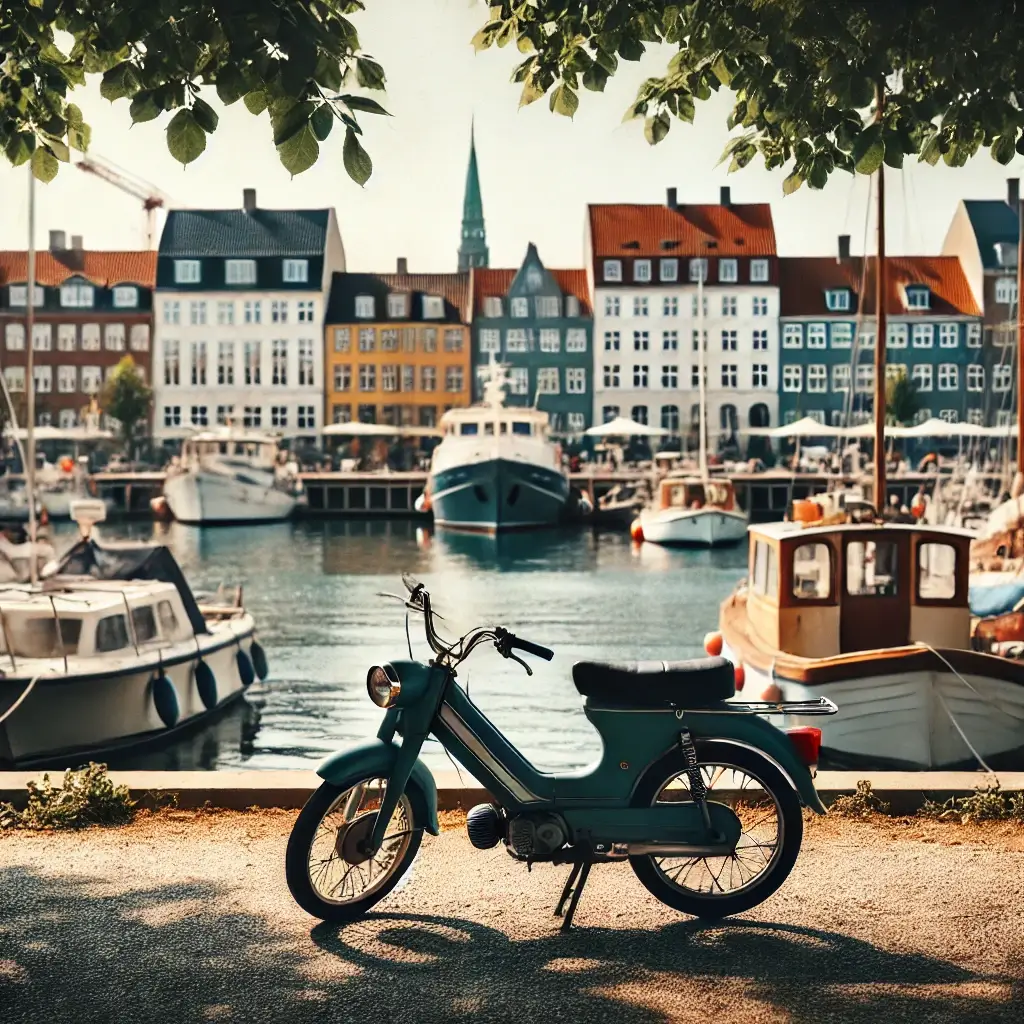 knallert med billig forsikring placeret i Nyhavn