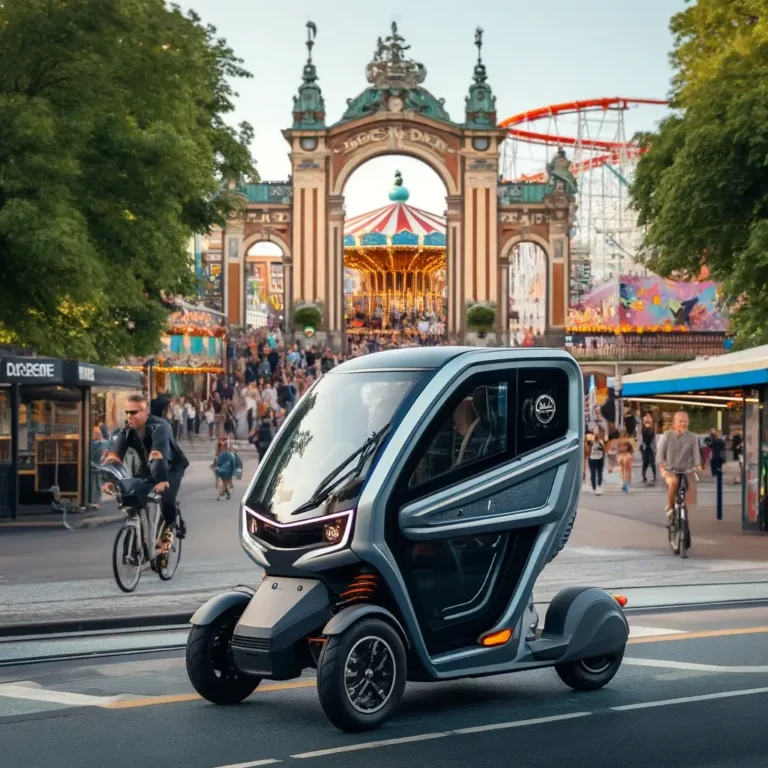 Forsikret kabinescooter parkeret foran tivoli