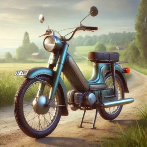 Knallert med veteranstatus placeret på grusvej