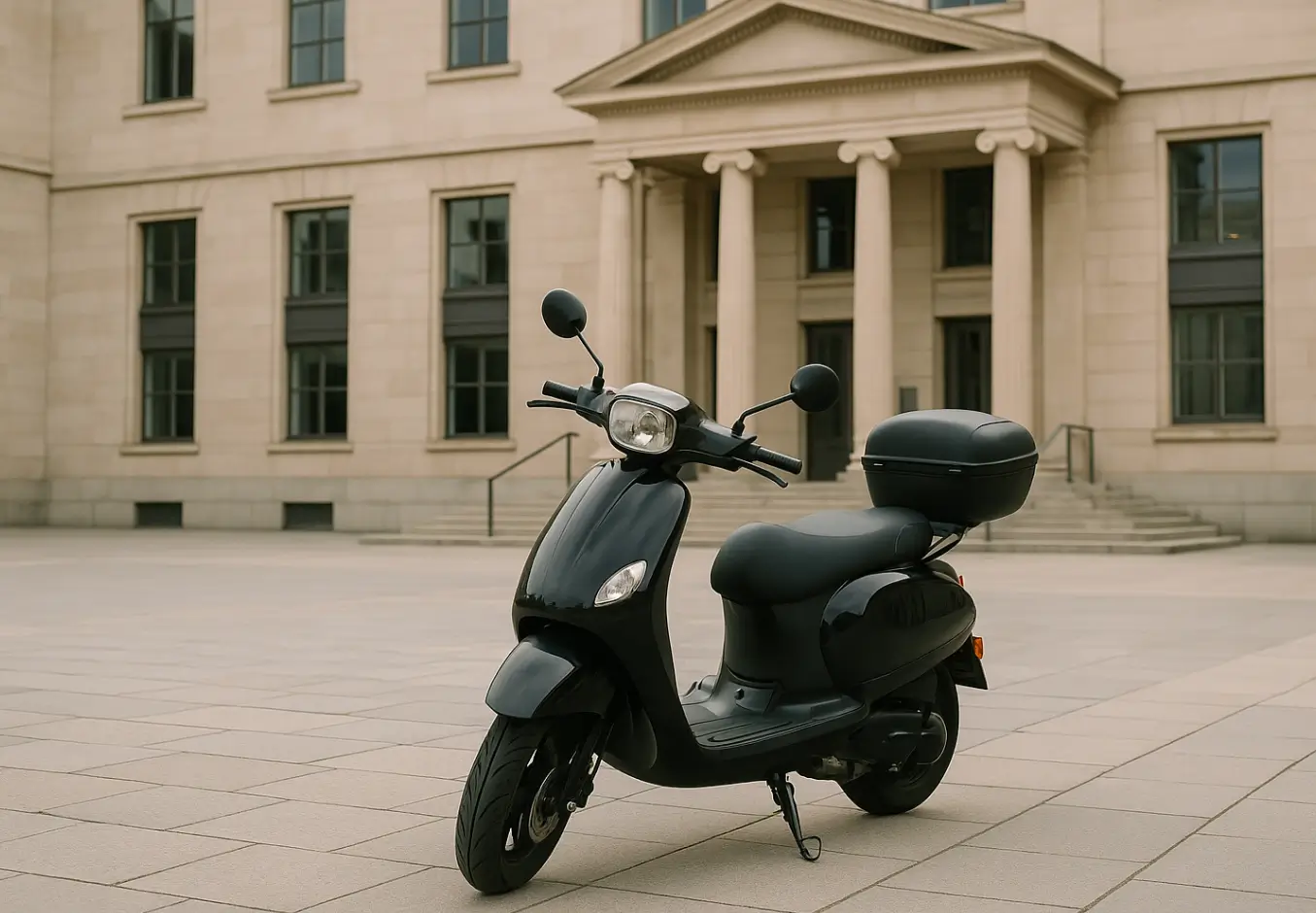 Scooter med retshjælpsforsikring parkeret foran landsretten